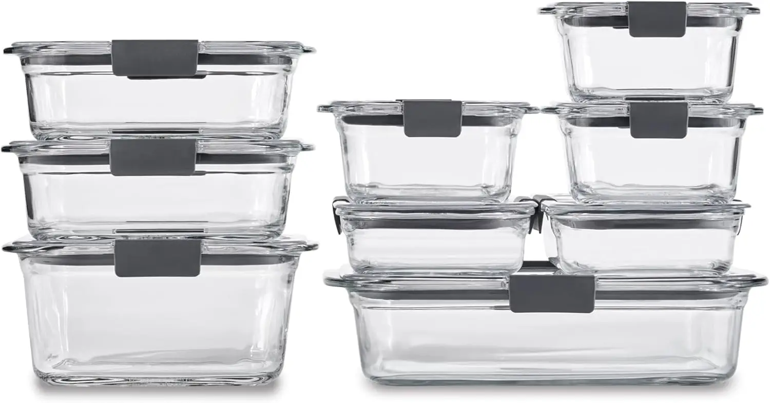 Glass food storage containers with airtight lids for meal prep and kitchen organization